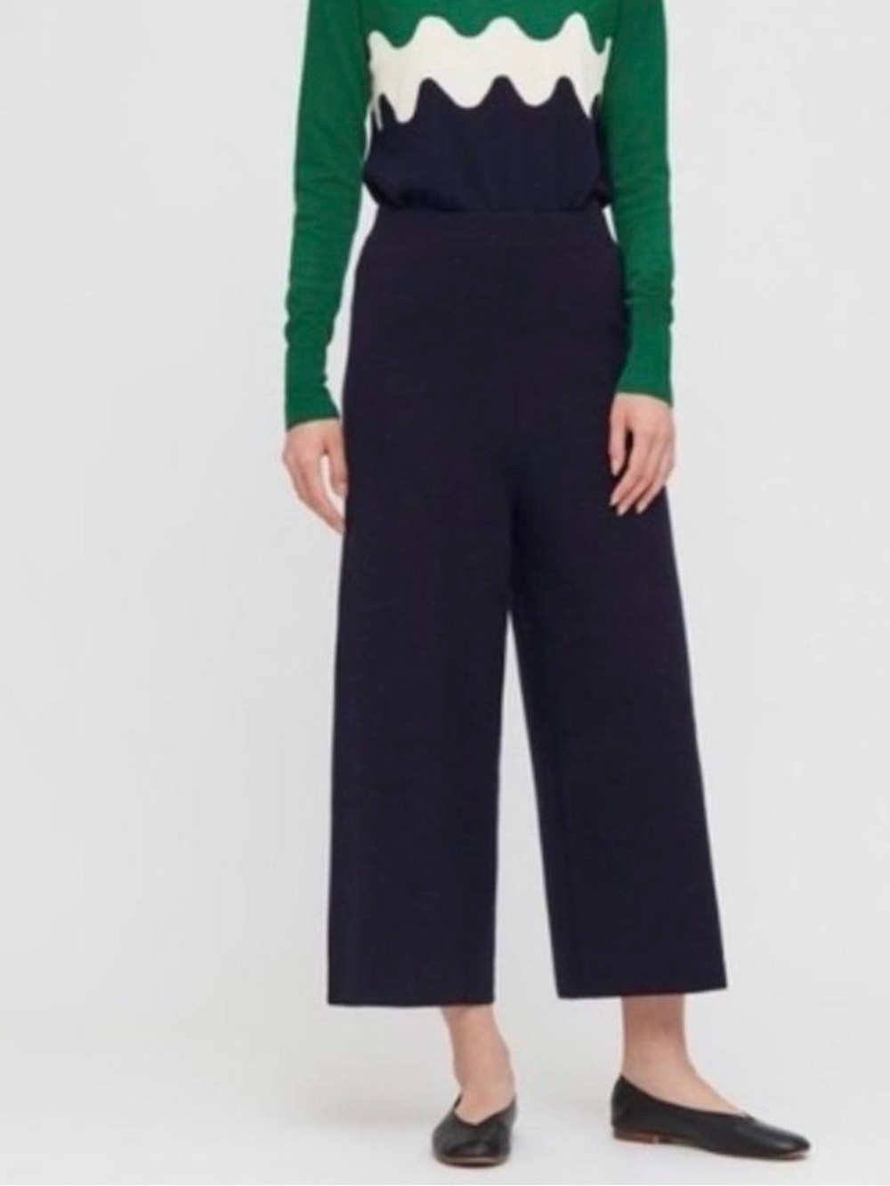Marimekko x UNIQLO Wool Blend Wide Leg Navy Blue Cropped Pants Size Small